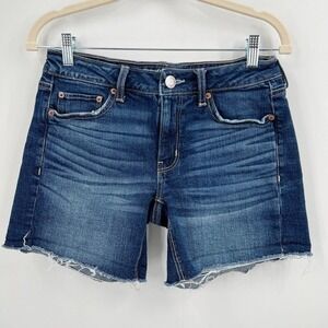 American Eagle Jean Shorts Womens 2 Tomgirl Midi Denim Cutoff Stretch Boho Beach
